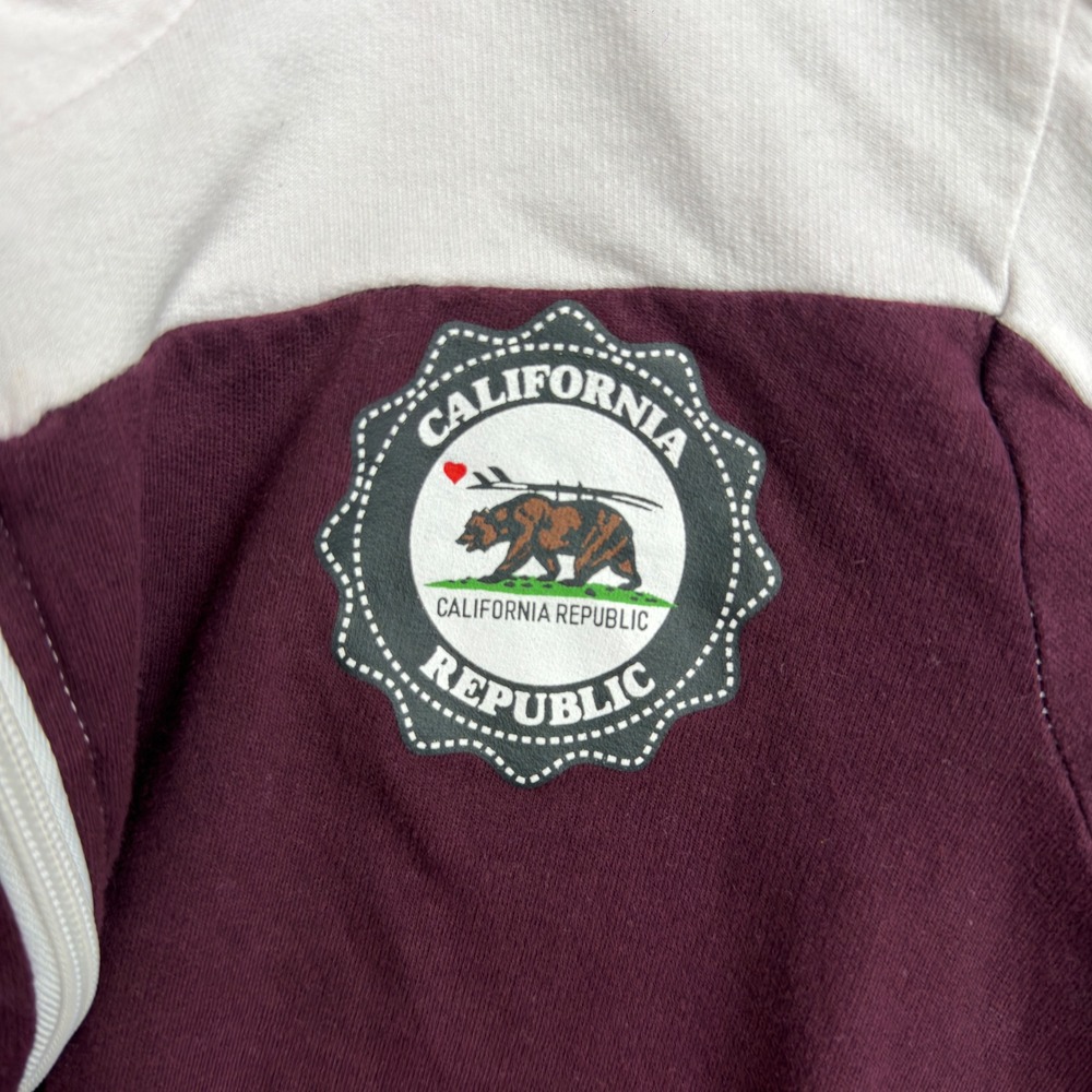 On Fire California Republic Quarter Zip Sweatshirt Maroon White Colorblock Large - Picture 5 of 8